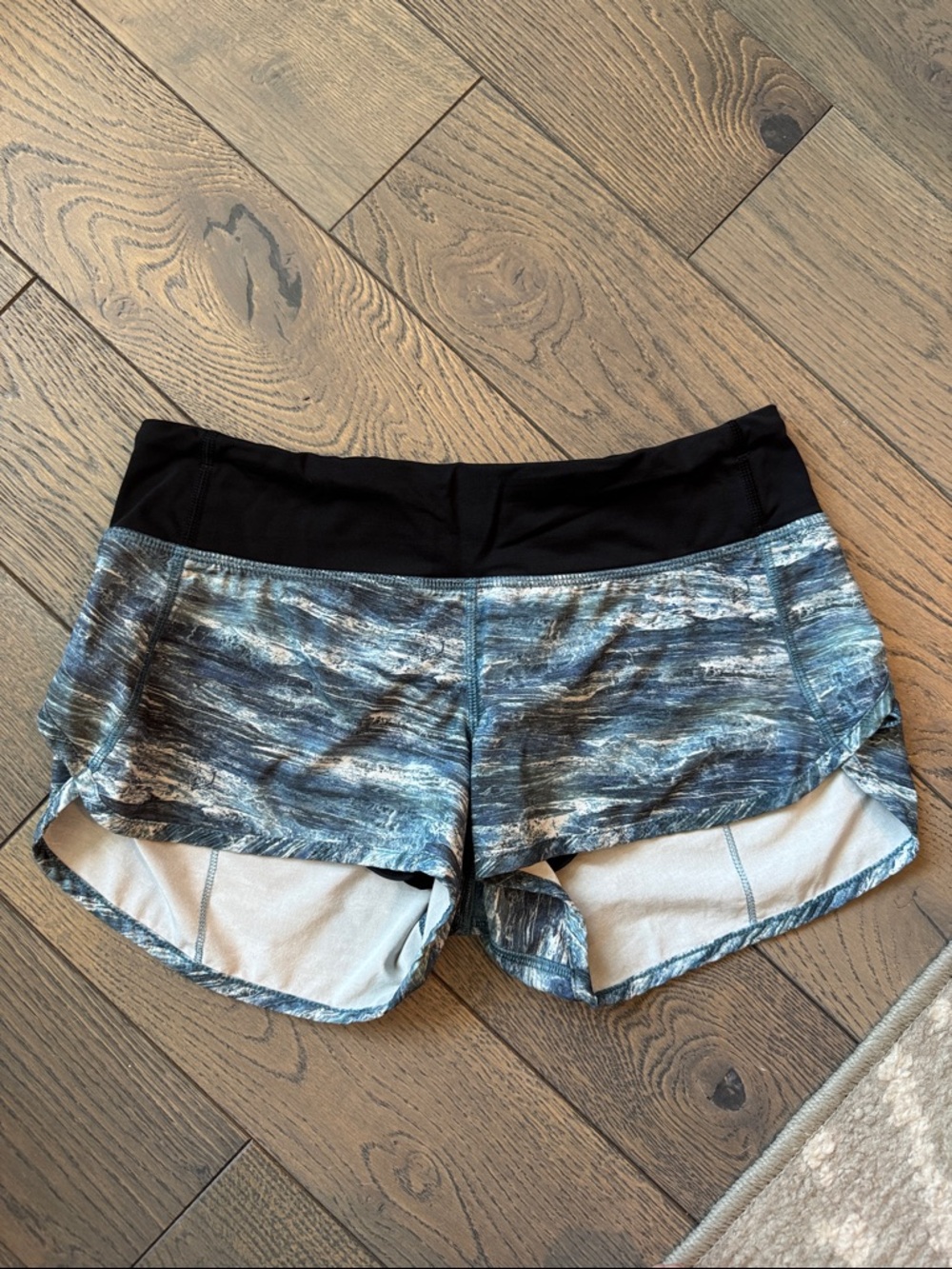 lululemon speed up Blue Marbled Athletic Shorts with Black Waistband
